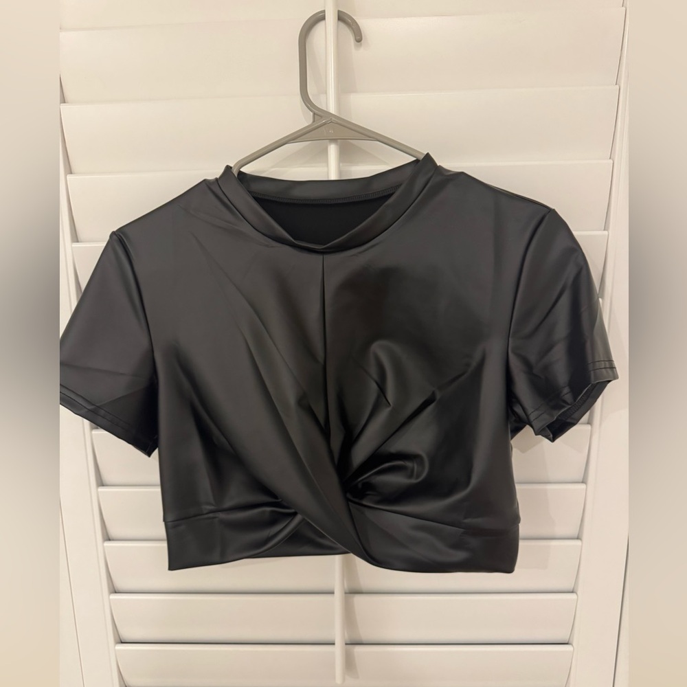 Micas Cropped Stretch Fake Leather Top